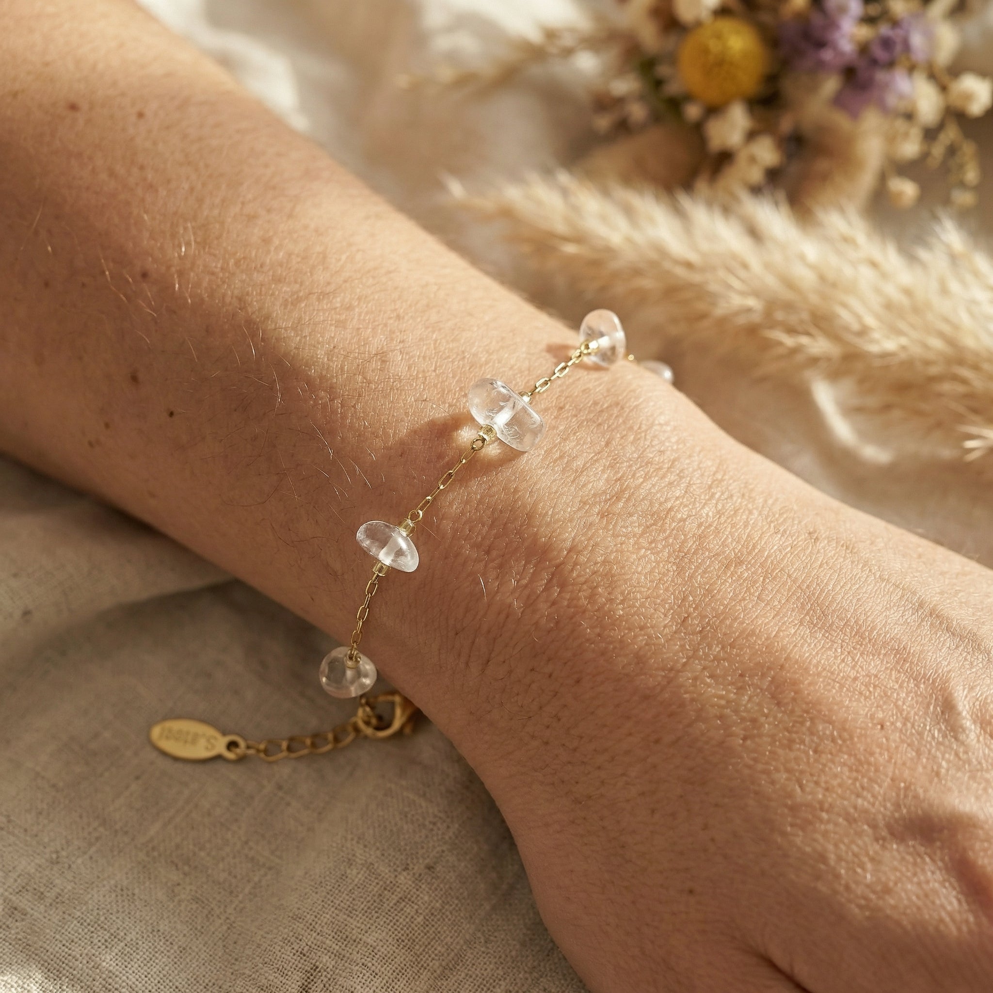 Bransoletka z kryształem górskim i miedzią pozłacaną - zdjęcie 6