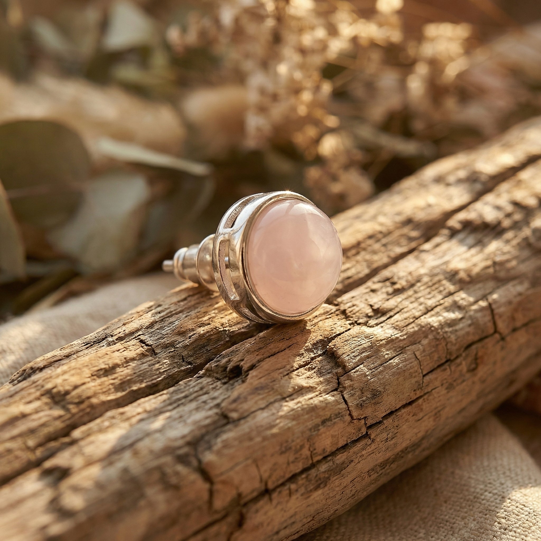 Zawieszka z naturalnym kwarcem różowym i srebrną stalą szlachetną - zdjęcie 2