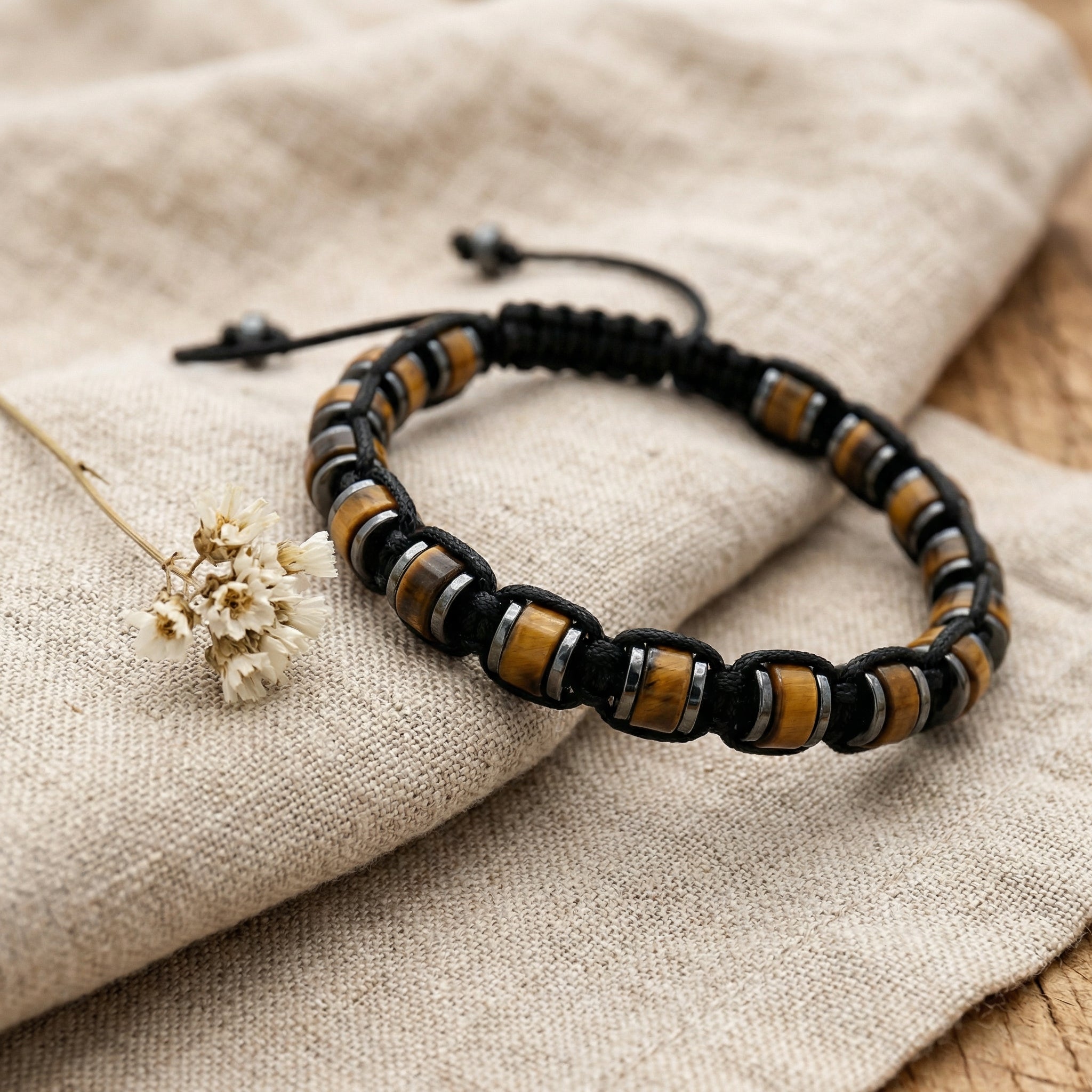 Bransoletka z tygrysim okiem i stalą szlachetną regulowana - zdjęcie 4