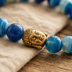 Naszyjnik z niebieskim agatem i miedzią w złotym kolorze - zdjęcie 3