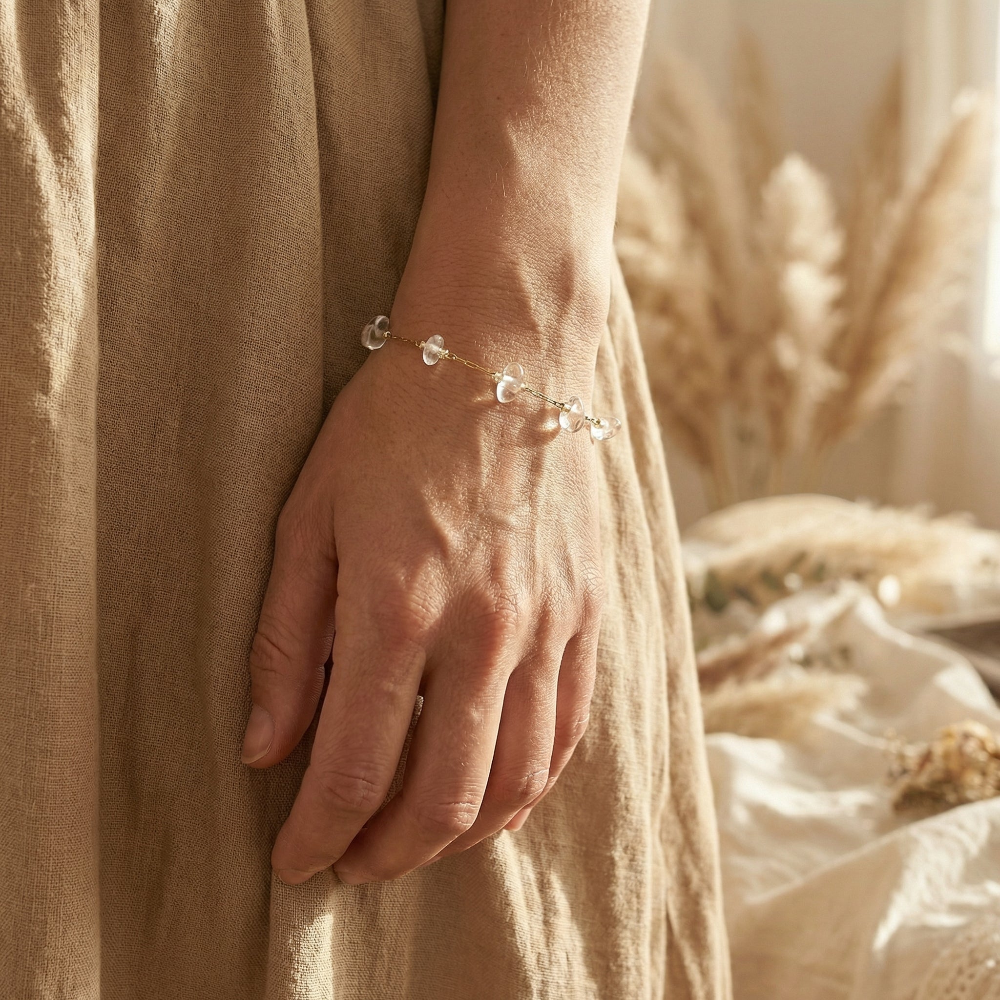 Bransoletka z kryształem górskim i miedzią pozłacaną - zdjęcie 7