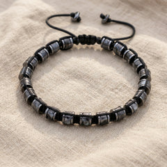 Bransoletka z labradorytem i hematytem na regulowanym sznurku - zdjęcie 1