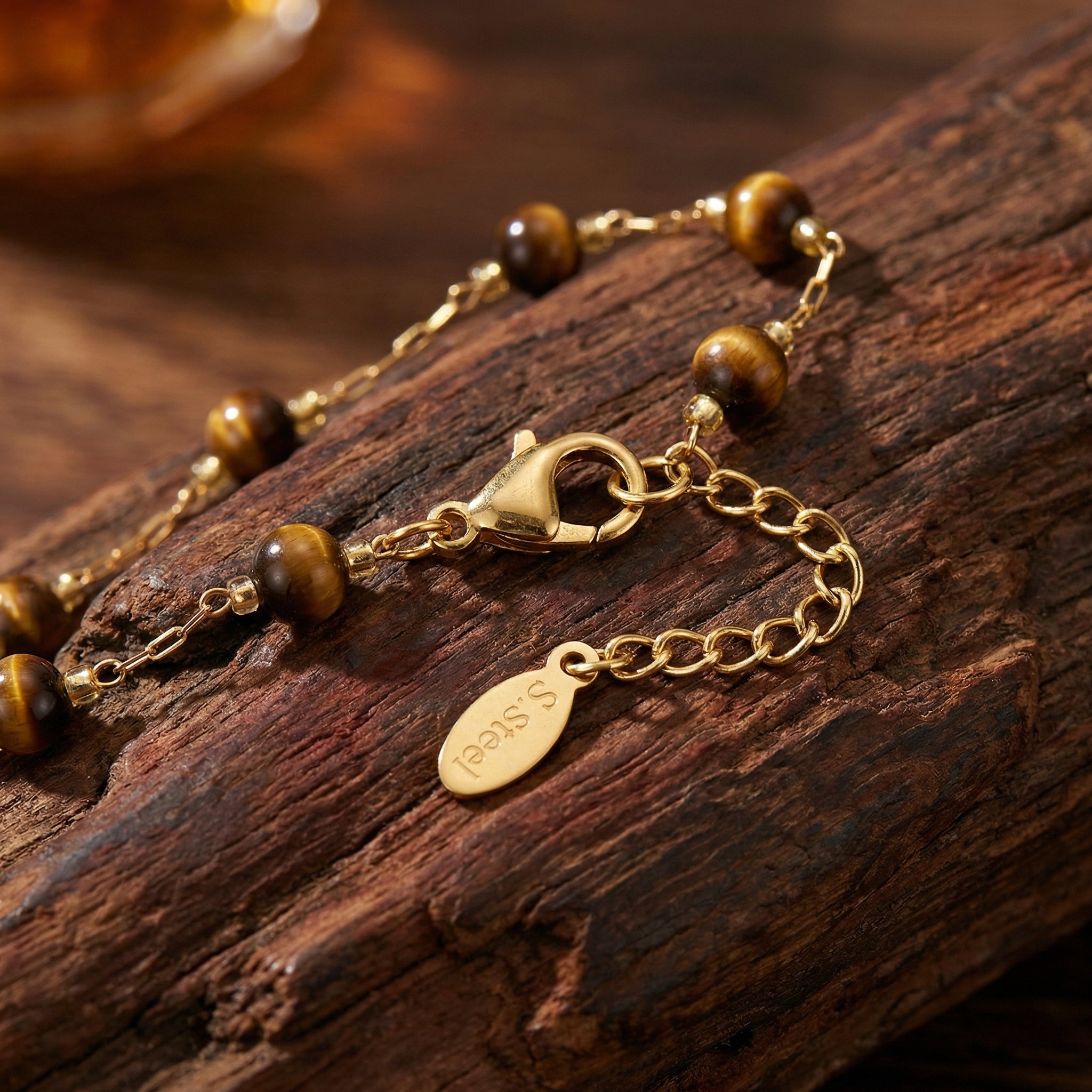 Bransoletka z tygrysim okiem i miedzianymi elementami - zdjęcie 2