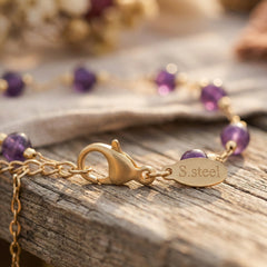 Bransoletka z ametystem naturalnym i miedzią fioletowo-złota - zdjęcie 5