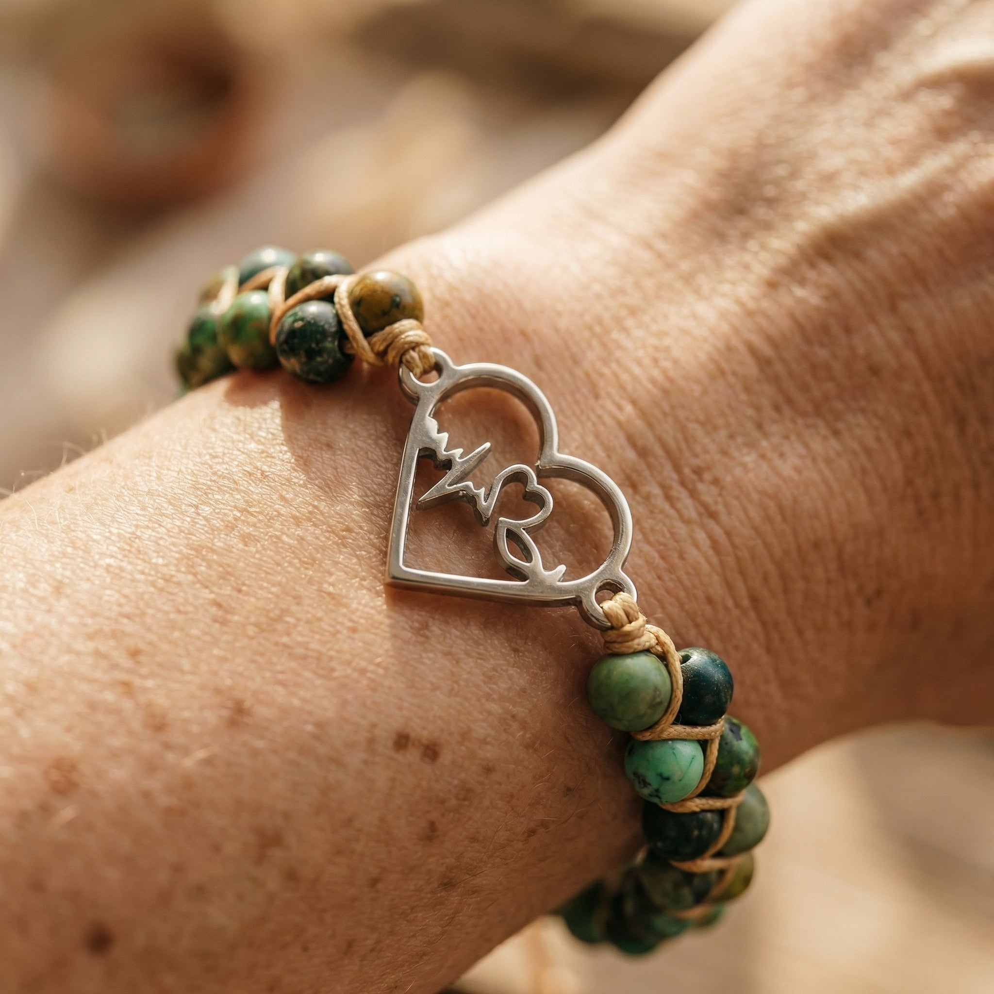 Bransoletka z jaspisem afrykańskim i sercem na plecionym sznurku - zdjęcie 7