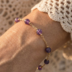 Bransoletka z ametystem naturalnym i miedzią fioletowo-złota - zdjęcie 6