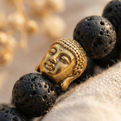 Bransoletka z lawy wulkanicznej i miedzi w kolorze czarno-złotym - zdjęcie 3