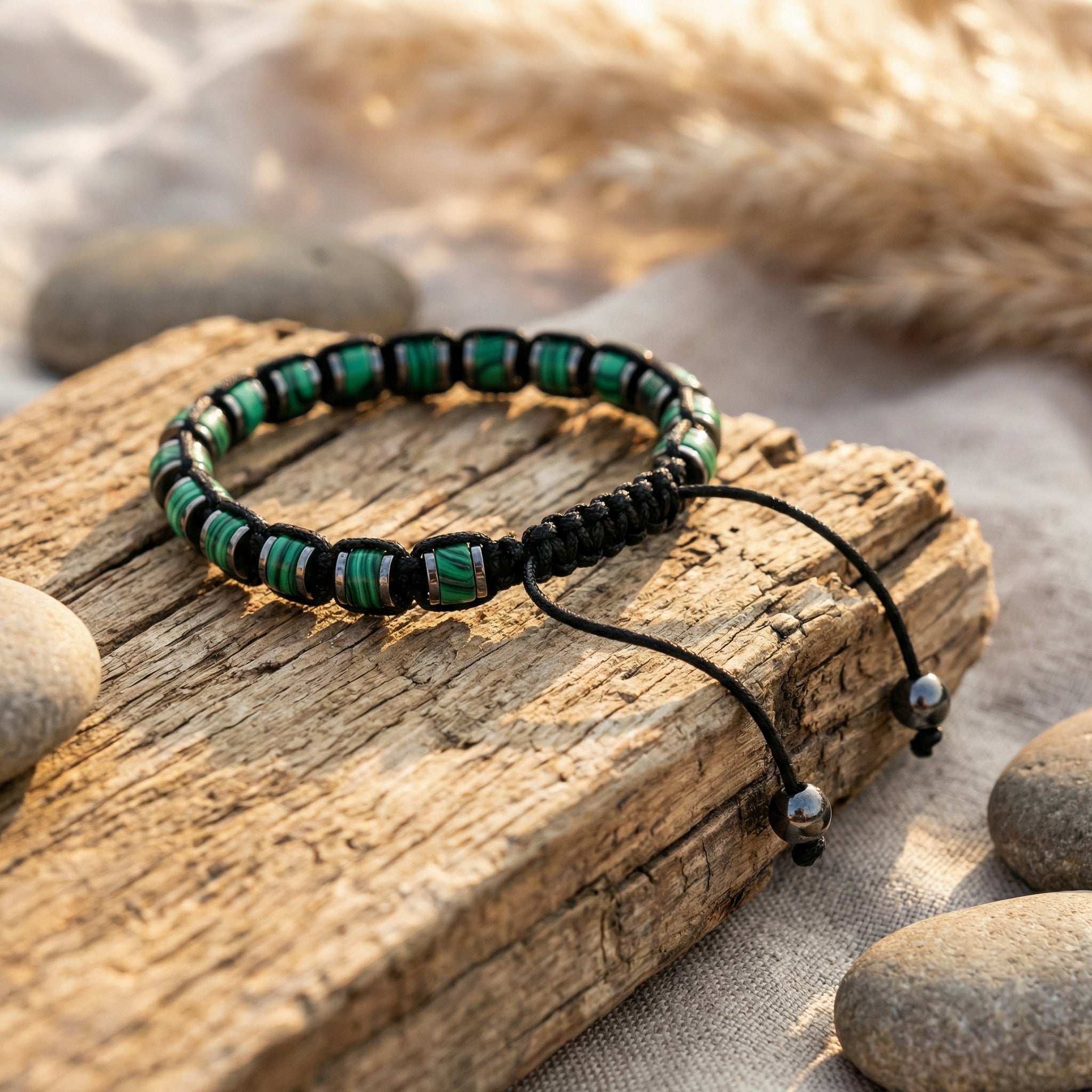 Bransoletka z malachitem i hematytem ze stali szlachetnej - zdjęcie 2