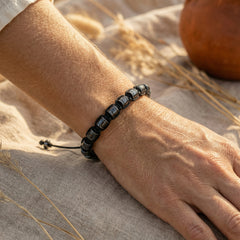 Bransoletka z labradorytem i hematytem na regulowanym sznurku - zdjęcie 6