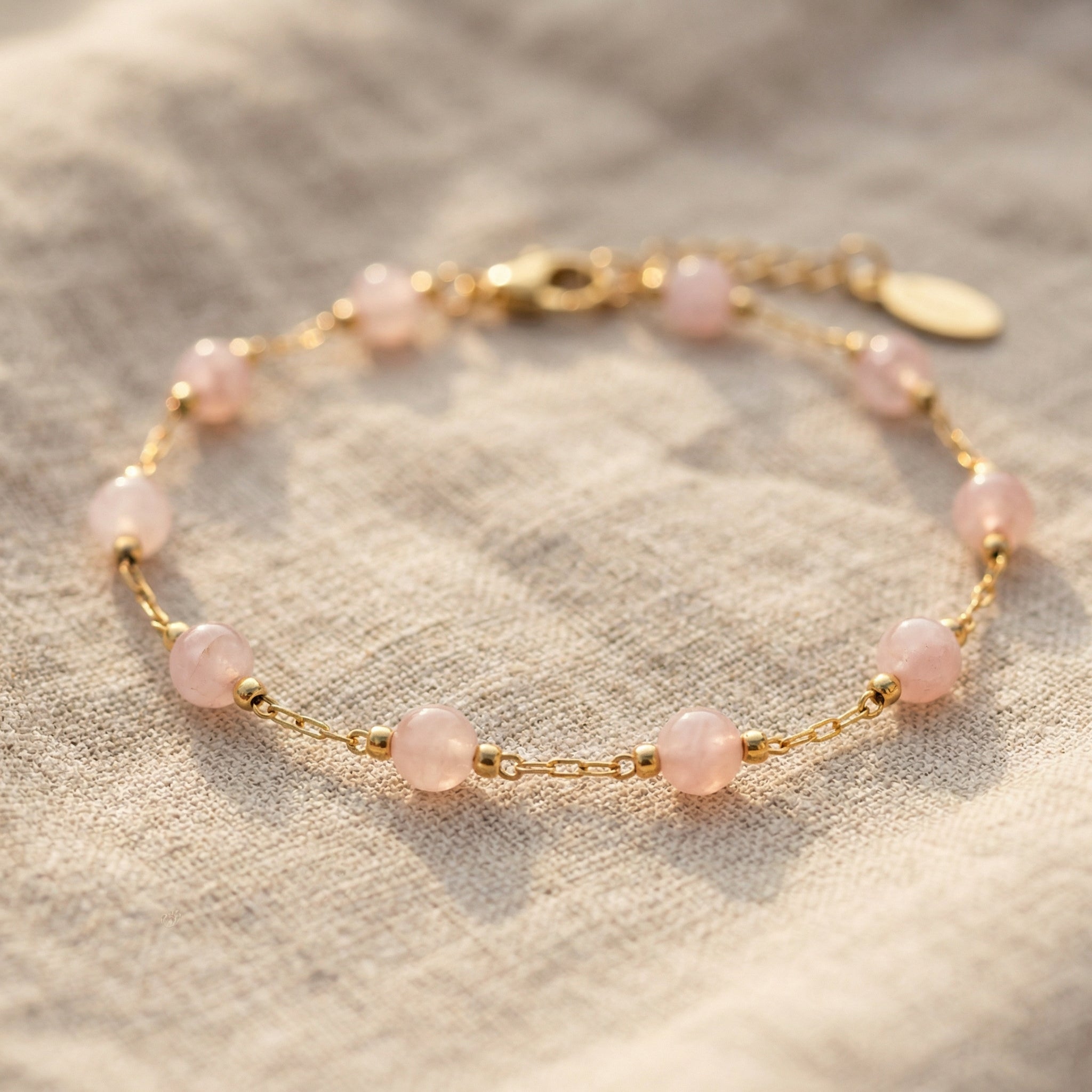 Bransoletka z kwarcem różowym i miedzią pozłacaną - zdjęcie 1