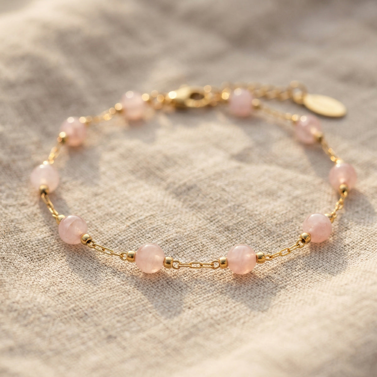 Bransoletka z kwarcem różowym i miedzią pozłacaną - zdjęcie 1