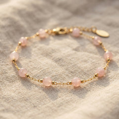 Bransoletka z kwarcem różowym i miedzią pozłacaną - zdjęcie 1