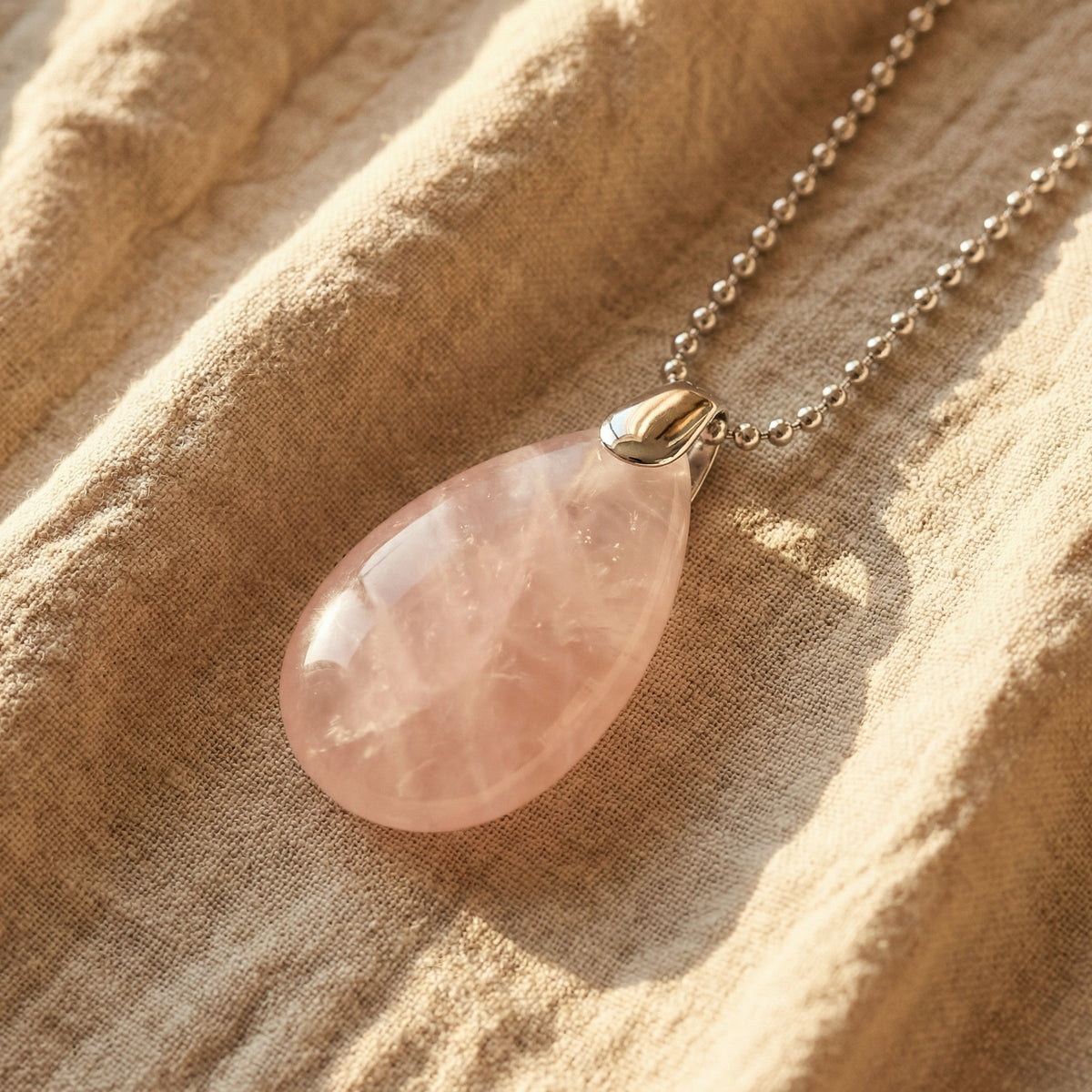 Naszyjnik z kwarcem różowym naturalnym w formie szlachetnej kropli - zdjęcie 1