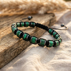 Bransoletka z malachitem i hematytem ze stali szlachetnej - zdjęcie 5