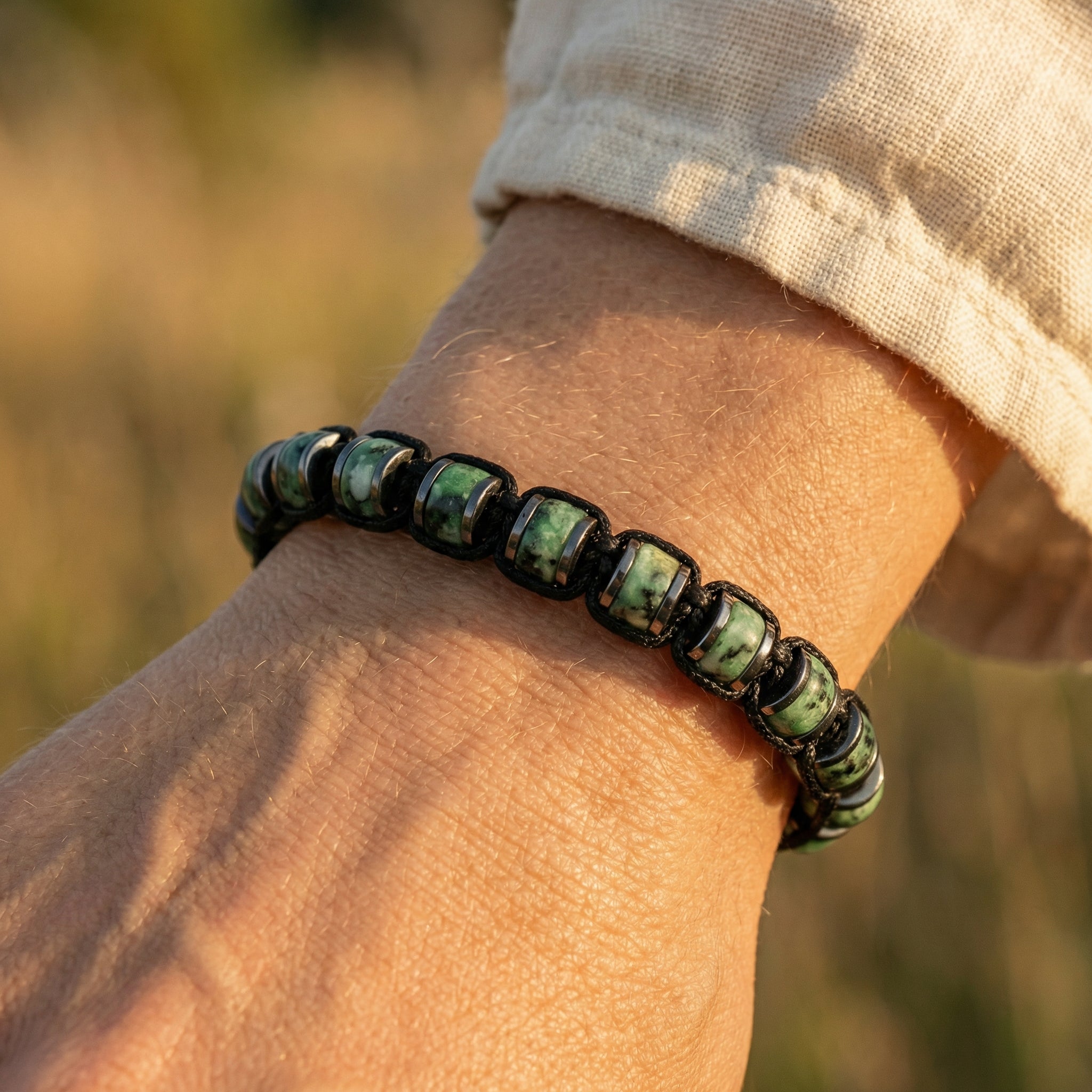 Bransoletka z jaspisem afrykańskim i stalą regulowana - zdjęcie 6