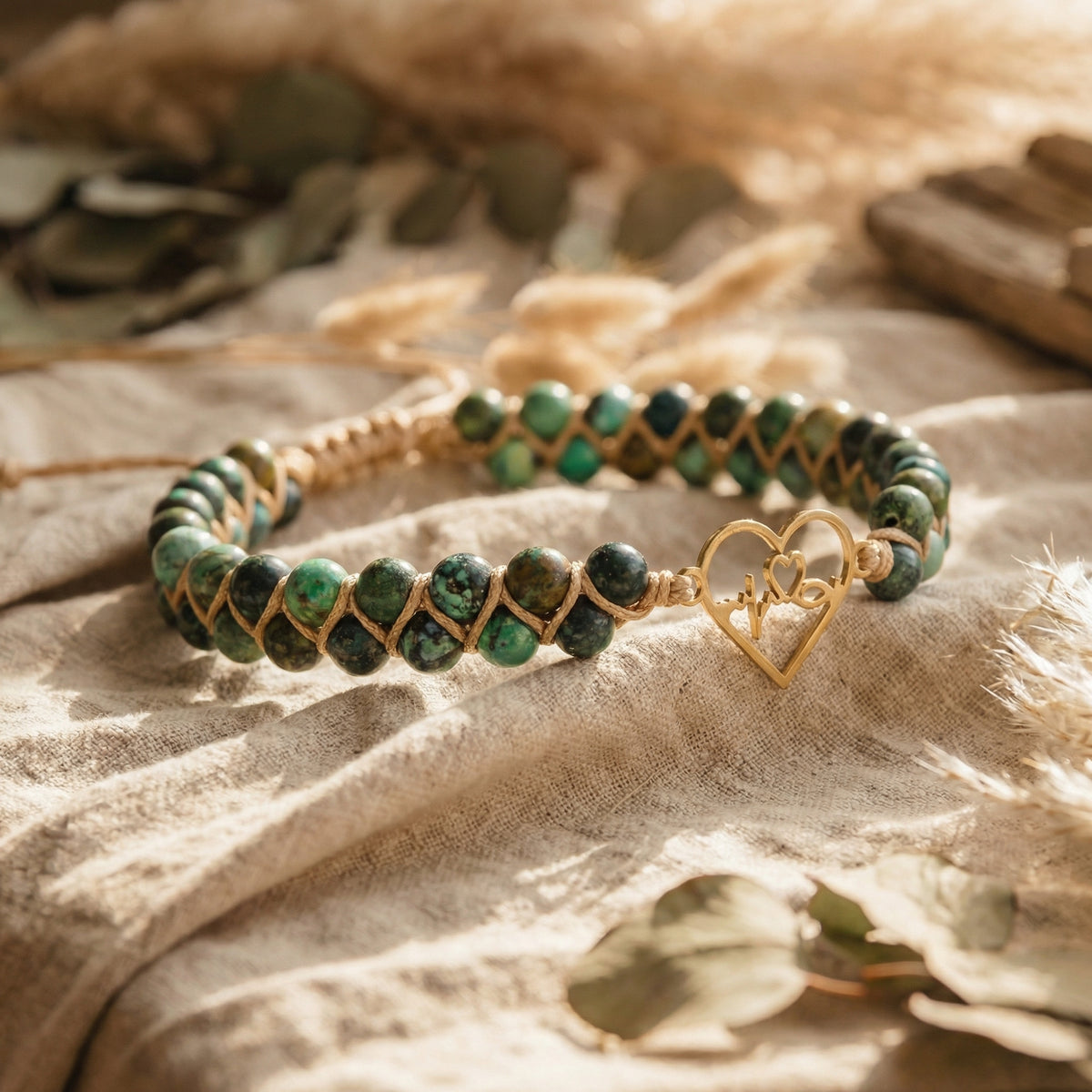 Bransoletka z jaspisem afrykańskim i sercem na plecionym sznurku - zdjęcie 2