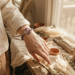 Bransoletka z ametystem naturalnym i motywem Drzewa Życia ręcznie pleciona - zdjęcie 7