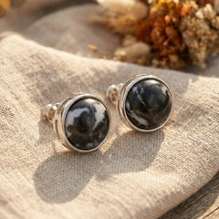 Kolczyki sztyfty z jaspisem zebra i srebrnym wykończeniem - zdjęcie 1