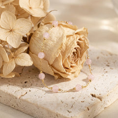 Bransoletka z kwarcem różowym i miedzią pozłacaną - zdjęcie 4