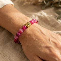 Bransoletka z agatem pasiastym różowa fuksja i miedzią - zdjęcie 6