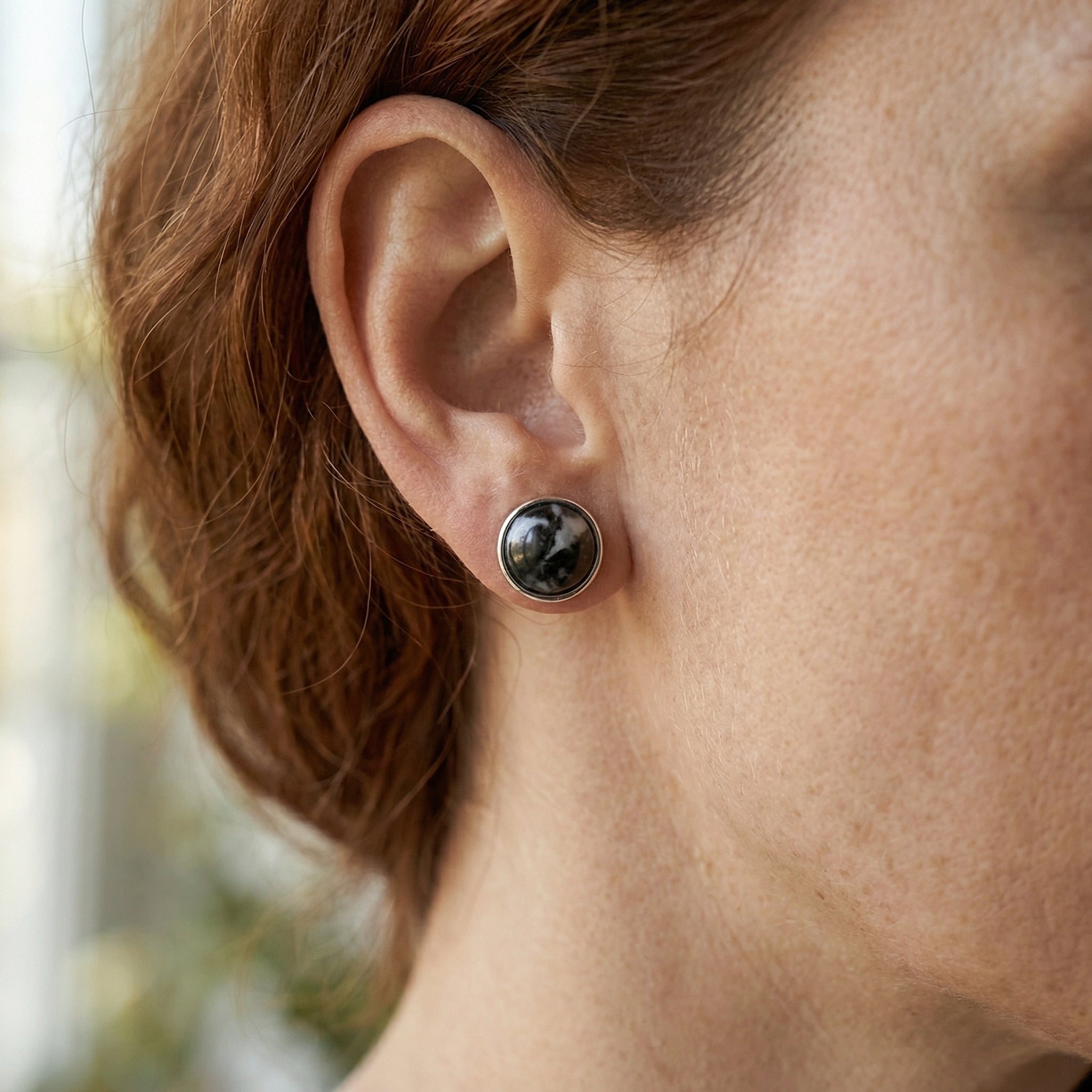 Kolczyki sztyfty z jaspisem zebra i srebrnym wykończeniem - zdjęcie 6